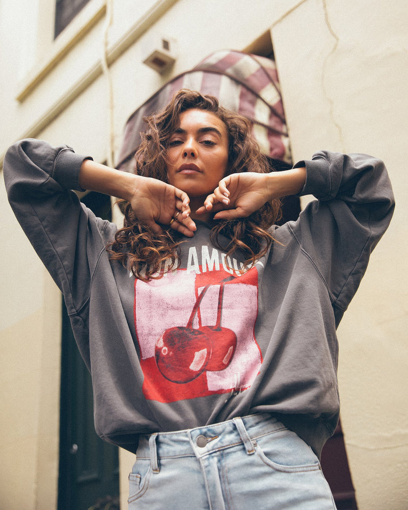 Mon Amour Slouch Crew | Charcoal