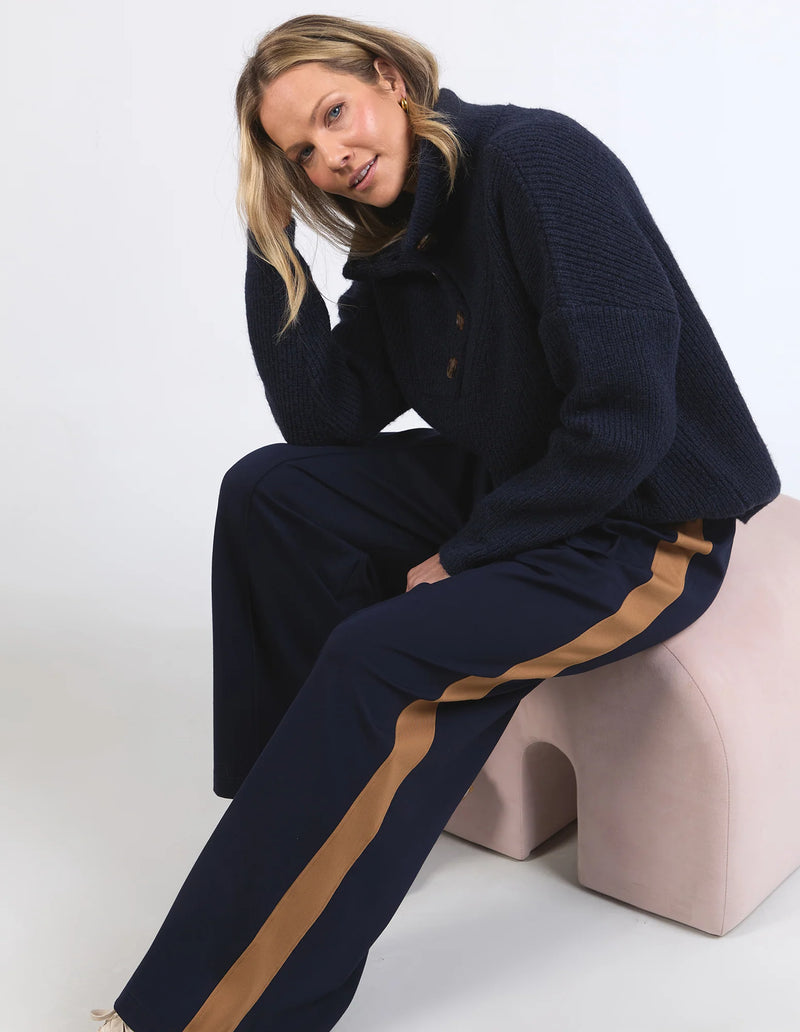 Carmen Wide Leg Pant | Navy/Tan Stripe