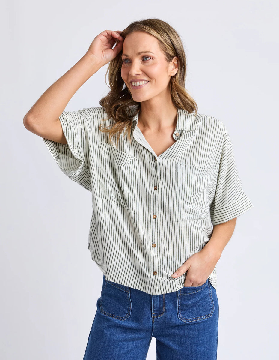 Ruth Short Sleeve Shirt Basil Stripe – Boutique on Binney