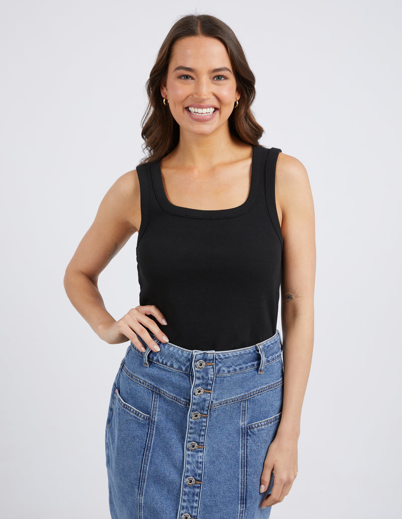 SQUARE NECK RIB TANK | BLACK